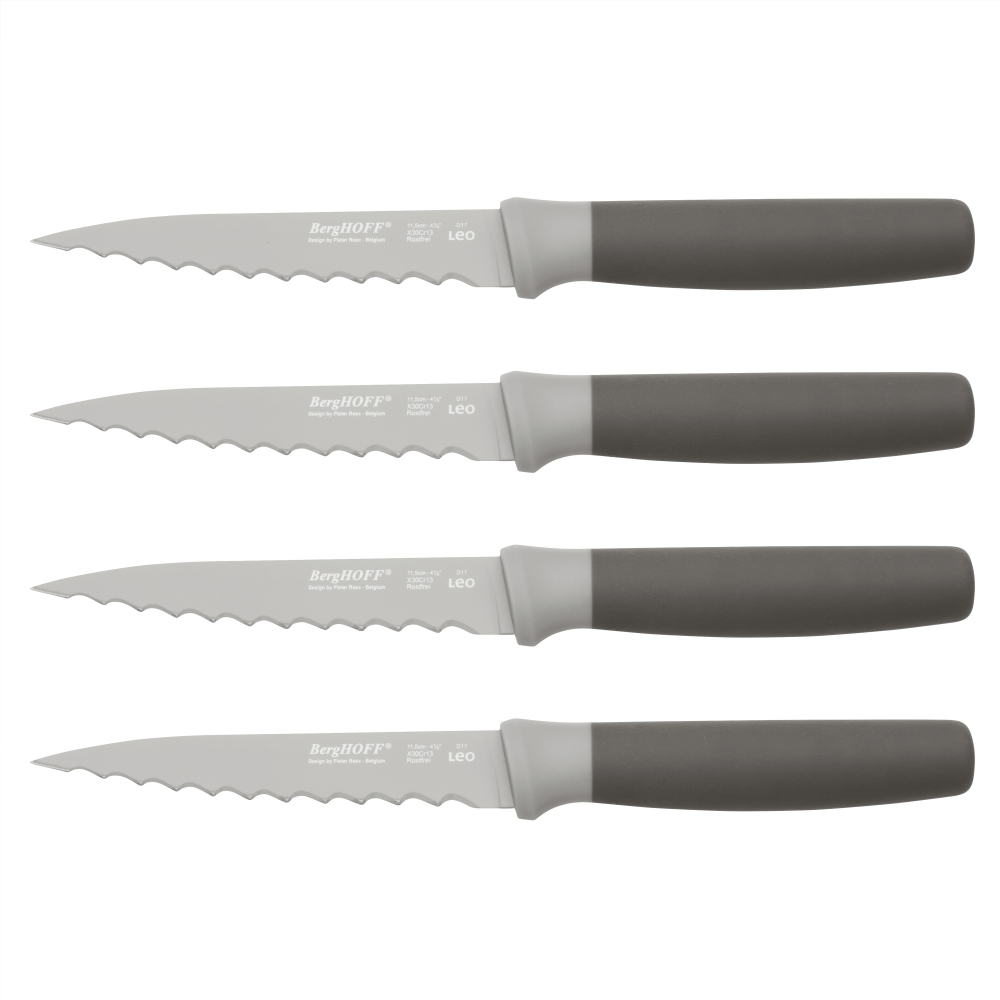 Set cuțite pentru friptură, 4 piese, 11.5 cm, Oțel, Gri