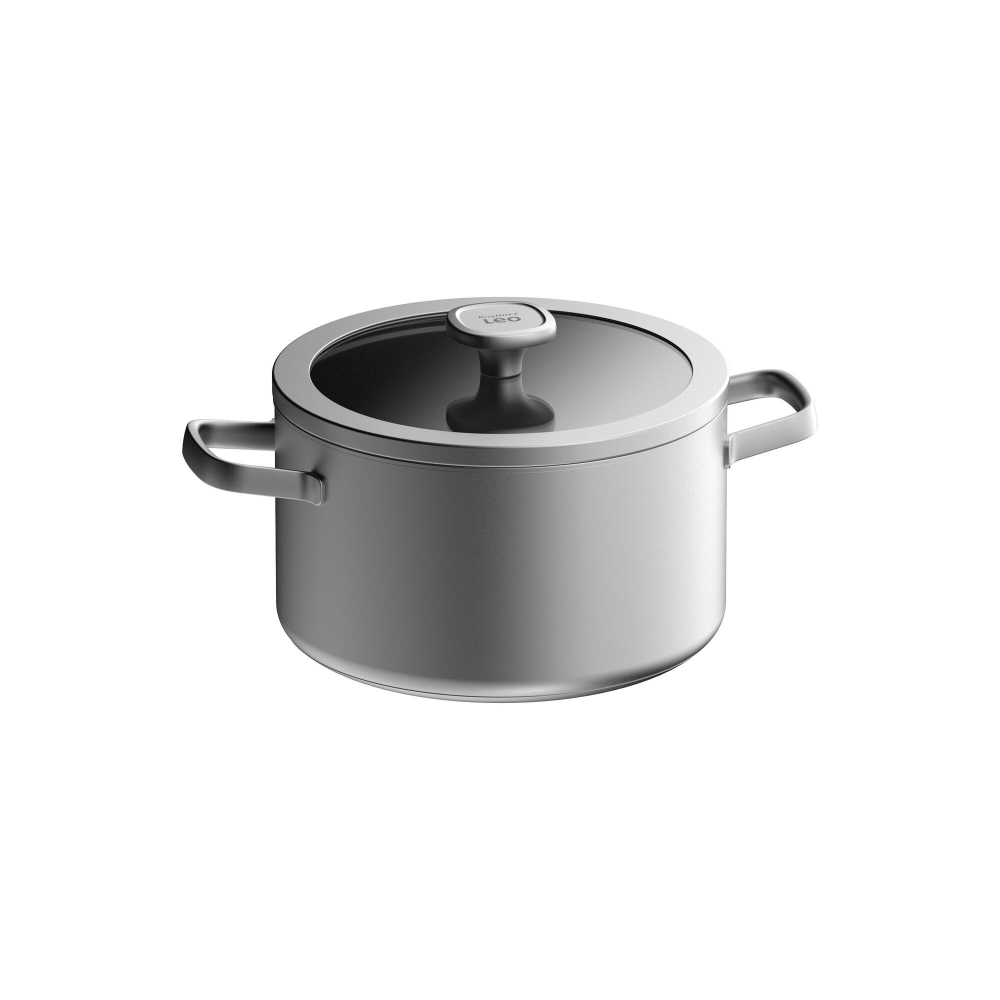 Oală Graphite, 24 cm, 6L, capac, Oțel inoxidabil reciclat, Sticlă, Argintiu
